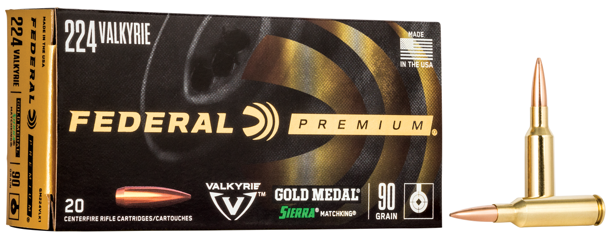 Federal Premium Gold Medal 224 Valkyrie 90gr Sierra MatchKing BTHP 20 Rd - Box or Case