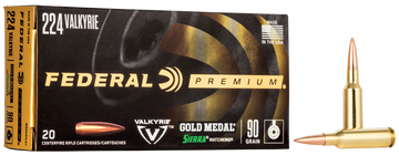 Federal Premium Gold Medal 224 Valkyrie 90gr Sierra MatchKing BTHP 20 Rd - Box or Case