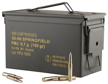 PPU Standard Rifle 30-06 Springfield 150 gr Full Metal Jacket/ 500rds *Sold by Case *Includes Metal Can