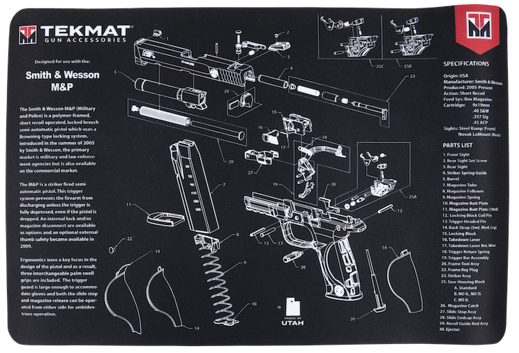 TekMat S&W M&P Cleaning Mat S&W M&P Parts Diagram 11" x 17"