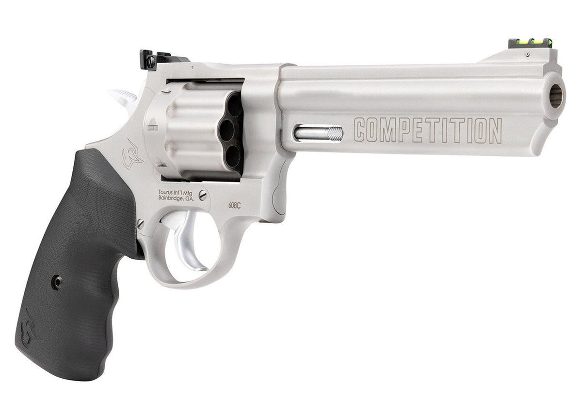 Taurus 608 Competition 357 Mag/38 Special +P 8 Shot 6" Matte Stainless Steel Barrel, Cylinder & Frame, Black Finger Grooved Grip, Transfer Bar Safety, Exposed Hammer