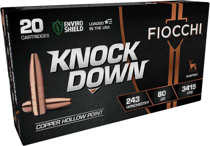 Fiocchi Knock Down 243 Win 80gr Copper Hollow Point 20 Bx/10 Cs - Box or Case