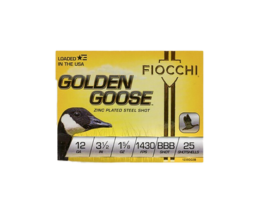 Fiocchi Golden Goose 12 Gauge 3.5" 1-5/8 oz BBB Steel Shot 25 Bx/10 Cs - Box or Case