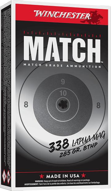 Winchester Ammo Match 338 Lapua Mag 285gr Boat Tail Hollow Point - Box or Case
