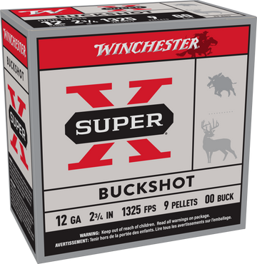 Winchester Ammo Super X 12 Gauge 2.75" 00 Buck 9 Pellet Buckshot - Box or Case
