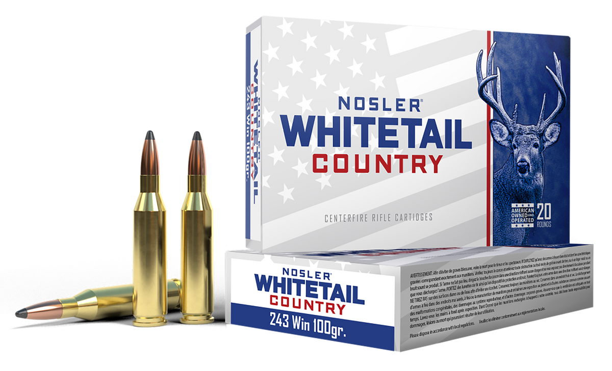Nosler Whitetail Country 243 Win 100gr Solid Base 20 Rd - Box or Case
