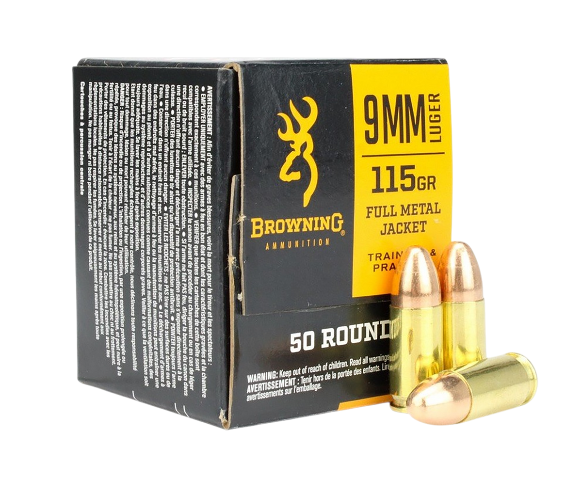 Browning Ammo 9mm Luger 115gr Full Metal Jacket 50 Rd - Box or Case