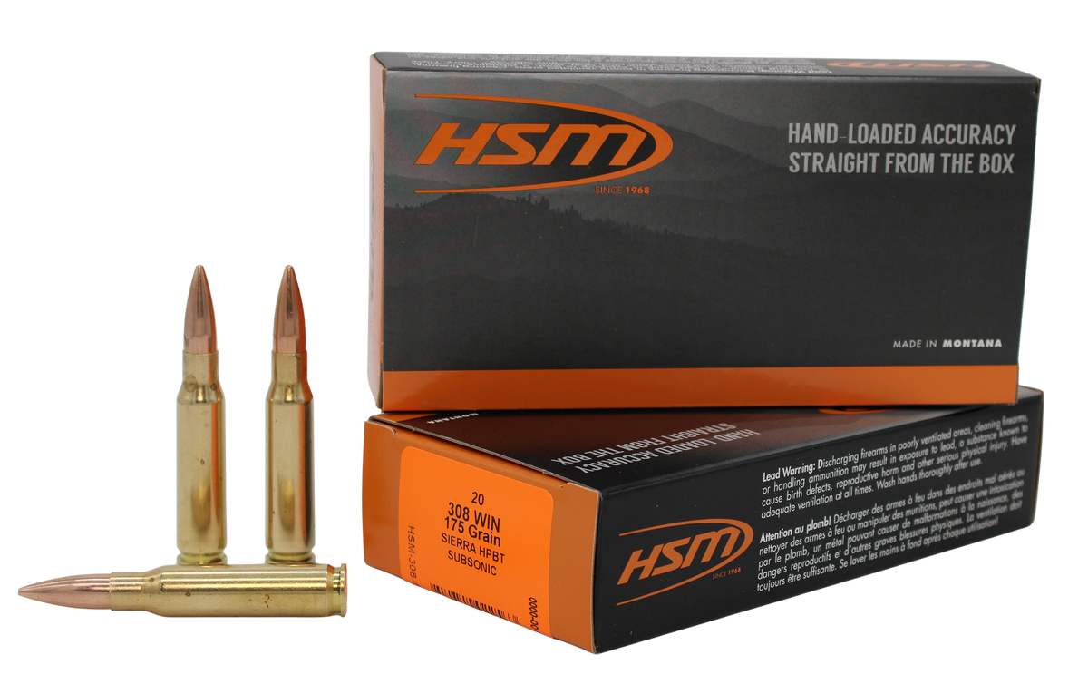 HSM Match Subsonic .308 Win 175gr Hollow Point Boat Tail 20 Rd - Box or Case