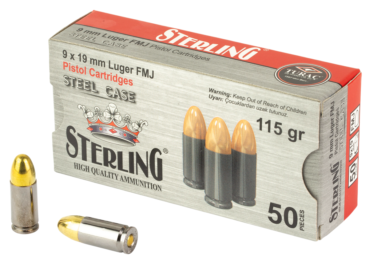 Sterling 9mm Luger 115gr FMJ Steel Case 50/20 - Box or Case