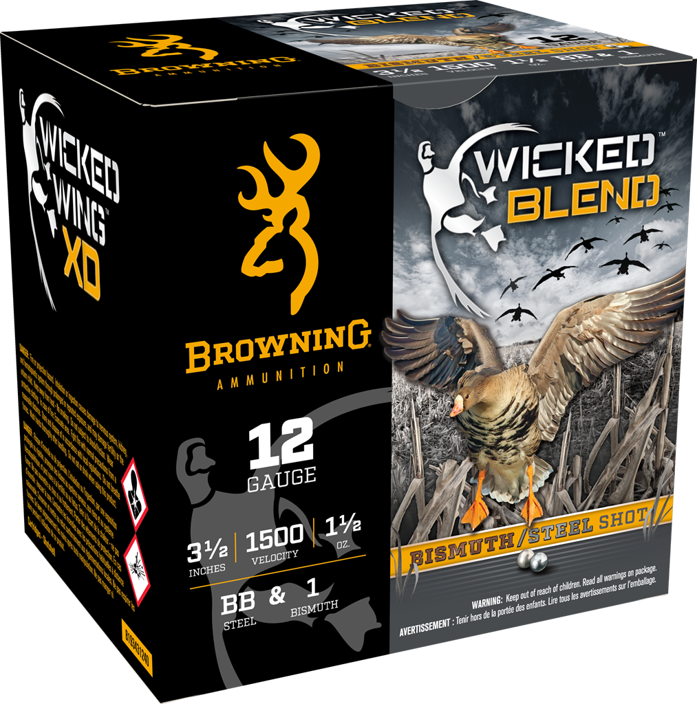 Browning Ammo Wicked Blend 12 Gauge 3.5" 1-1/2 oz BB/1 Bismuth Shot 25 Rd - Box or Case