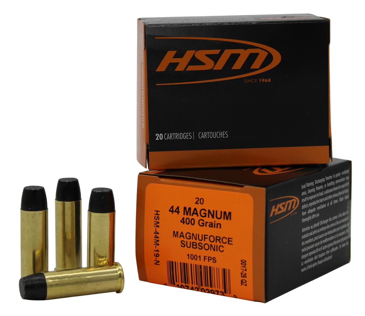 HSM Subsonic 44 Rem Mag 400gr Hard Cast Long Flat Nose 20 Rd - Box or Case