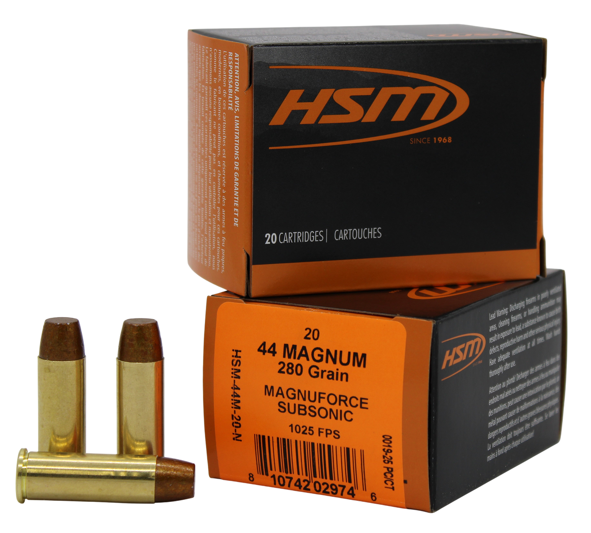 HSM 44 Rem Mag Subsonic 280gr Hard Cast Long Flat Nose 20 Rd - Box or Case