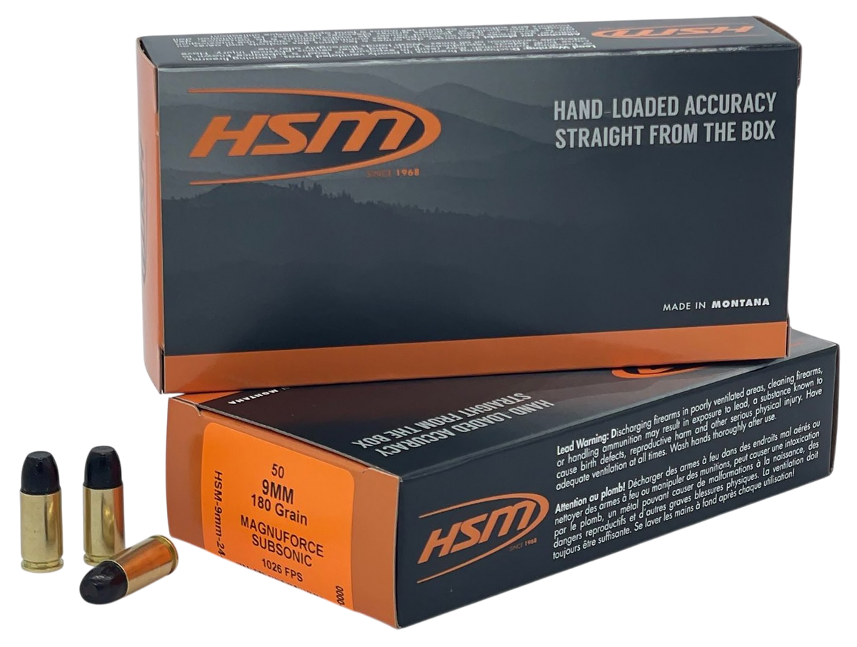 HSM 9mm Luger Subsonic 180gr Hard Cast Long Flat Nose - Box or Case