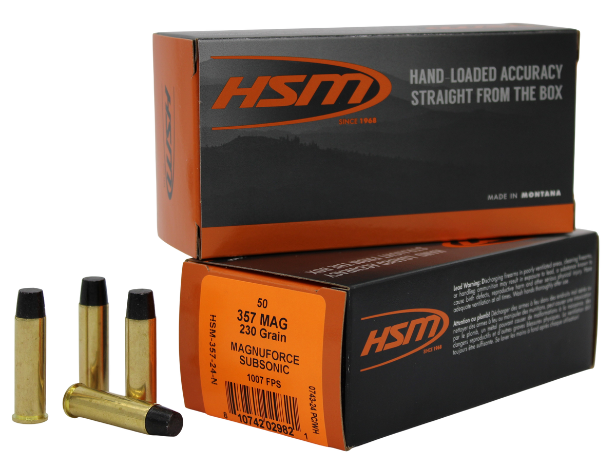 HSM 357 Mag 230gr Hard Cast Long Flat Nose Subsonic 50 Rd - Box or Case