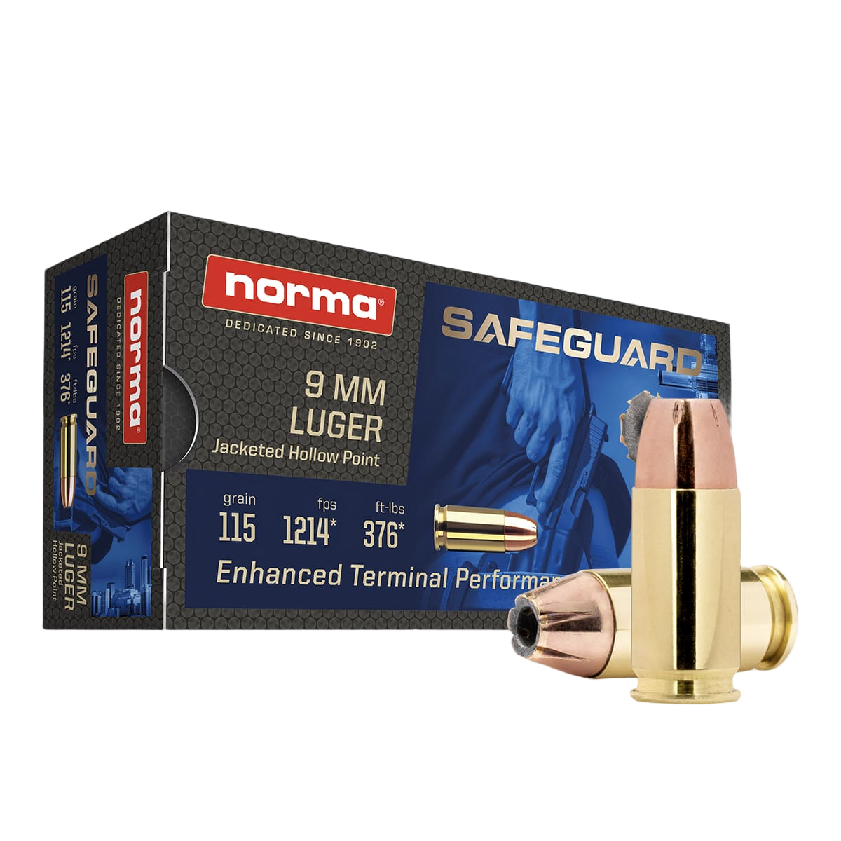 Norma Safeguard 9mm Luger 115gr JHP 50 Rounds - Box or Case