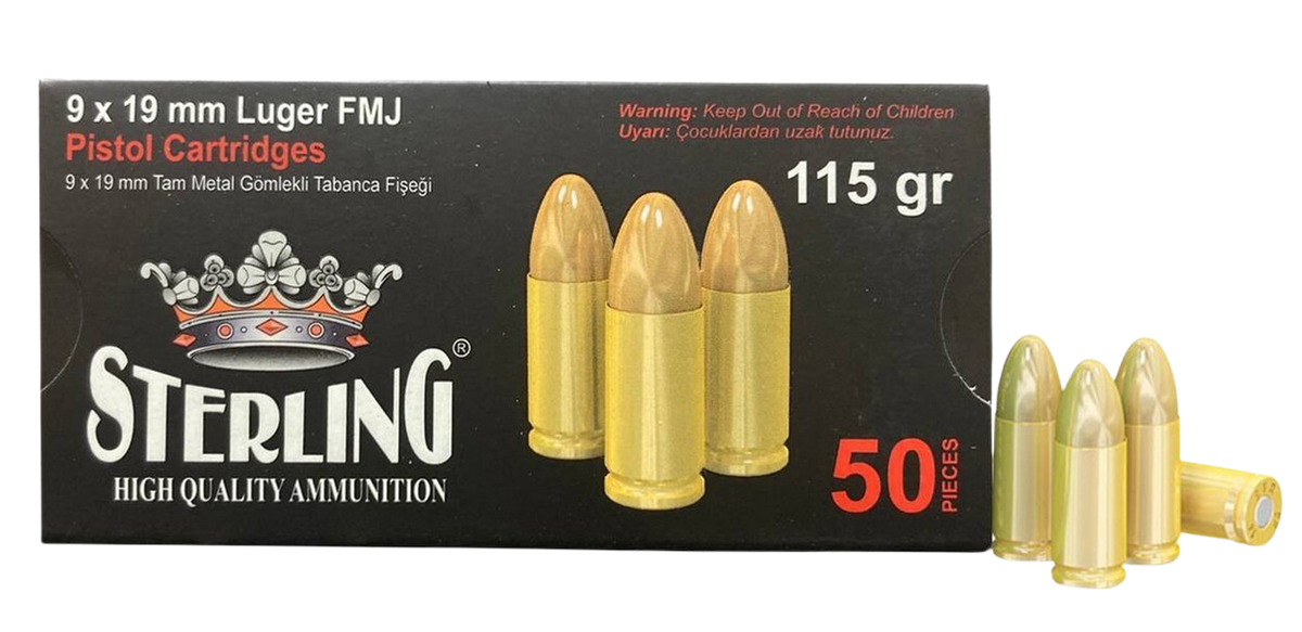 Global Ordnance Sterling 9mm Luger 115gr FMJ 50 Rd - Box or Case