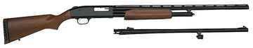 Shop the Mossberg 500 Field/Deer 54282 20 Gauge Pump Shotgun with 26” vent rib and 24” rifled barrels. Features blued steel, wood stock, dual extractors, and 5+1 capacity—perfect for versatile hunting adventures.