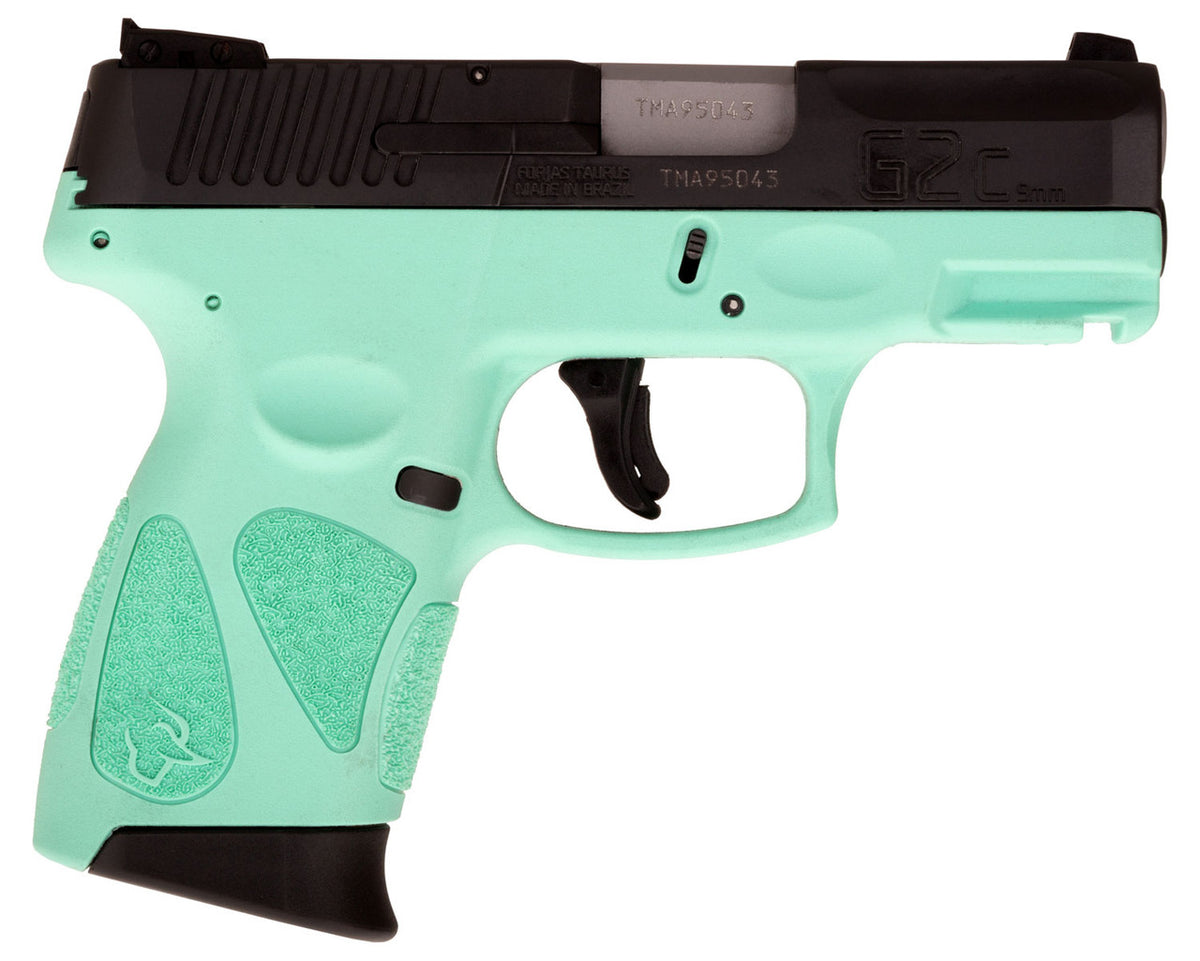 Taurus G2C 9mm Luger Semi Auto Pistol 3.2" Barrel 12 Rounds 3 Dot Sights Cyan Polymer Frame Black Finish