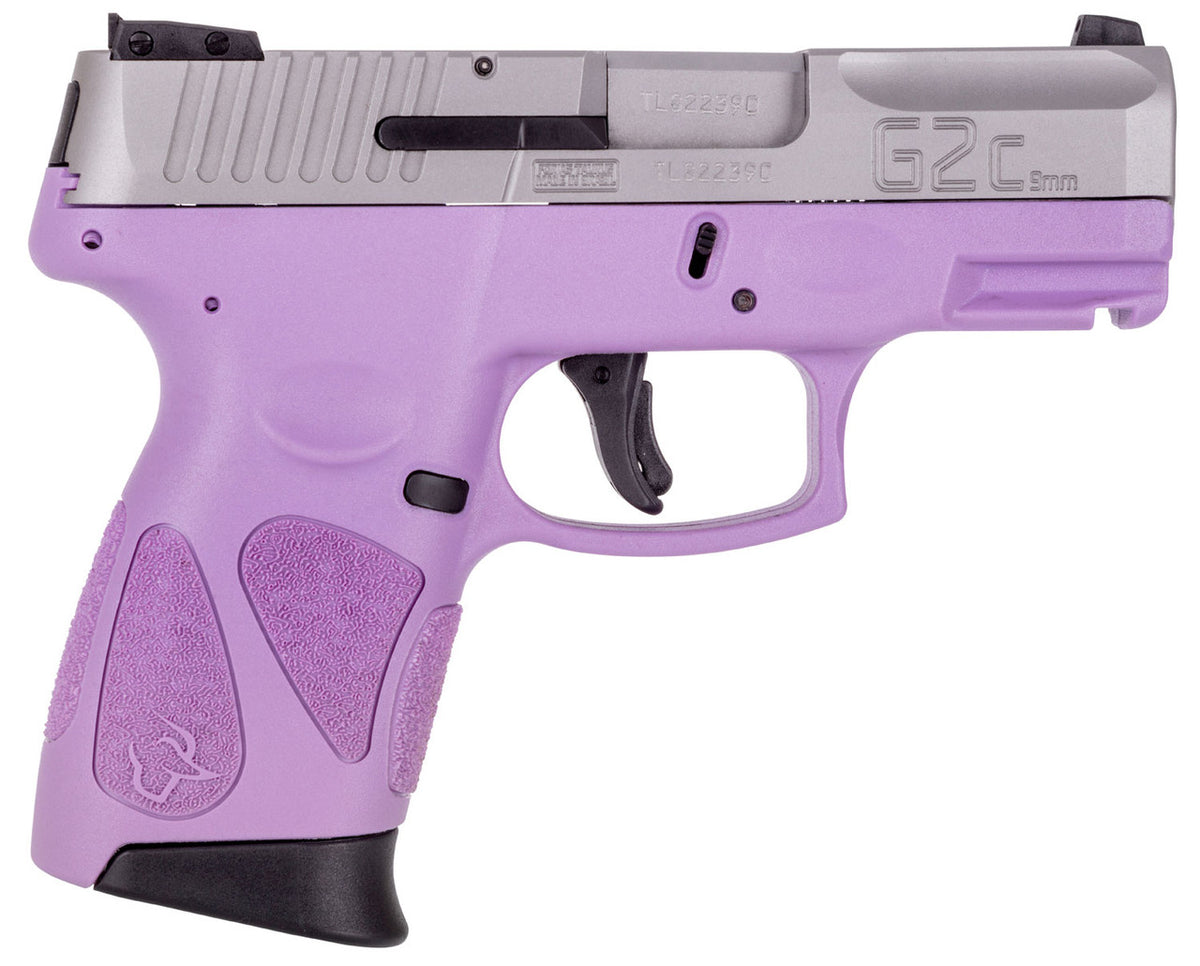 Taurus PT111 G2C Semi Auto Pistol 9mm Luger 3.2" Barrel 12 Rounds 3 Dot Sights Matte Stainless Steel Slide/Polymer Frame Light Purple Finish