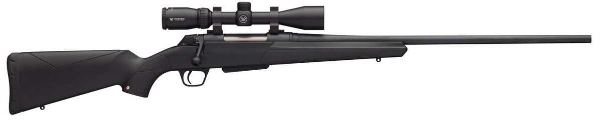 Winchester XPR .270 Win Bolt-Action Rifle with 24” barrel and Vortex Crossfire II scope. Features matte black synthetic stock, M.O.A. Trigger, and 3-round capacity—ideal for hunting and target shooting.
