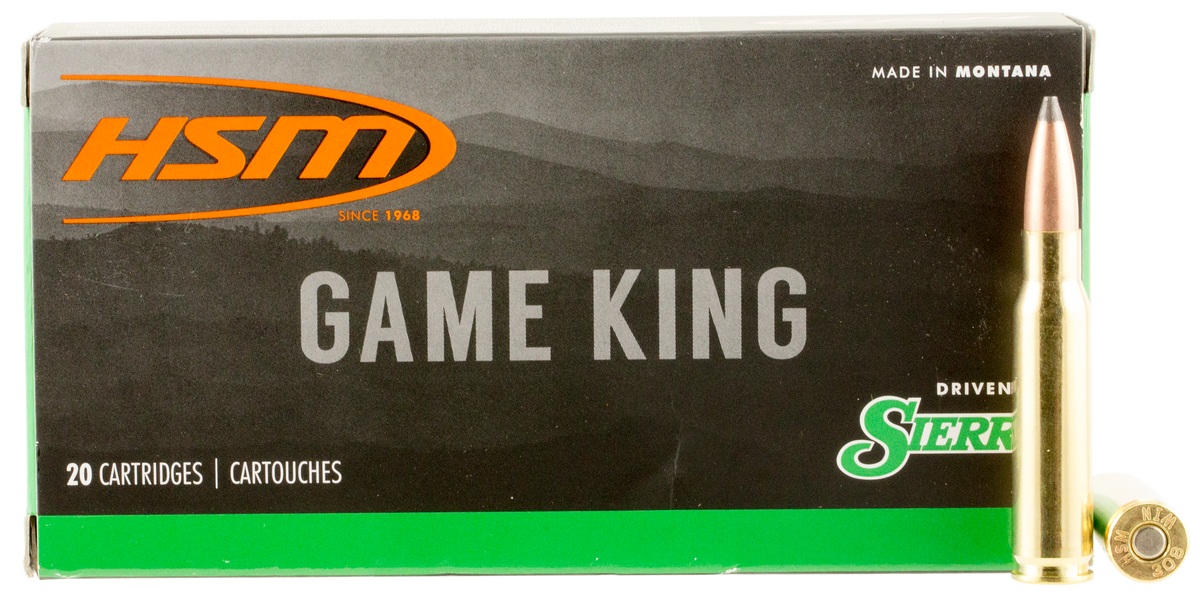 HSM Game King 308 Win 165gr Sierra GameKing Spitzer Boat Tail 20 Rd - Box or Case