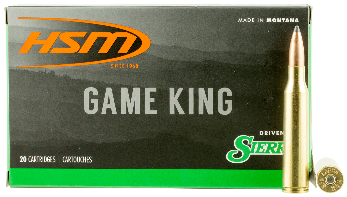 HSM Game King 338 Lapua Mag 215gr Sierra GameKing Spitzer Boat Tail 20 Rd - Box or Case