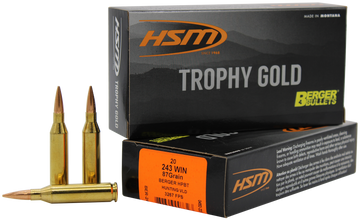 HSM Trophy Gold Extended Range 243 Win 87gr Berger Hybrid Tactical OTM Match - Box or Case