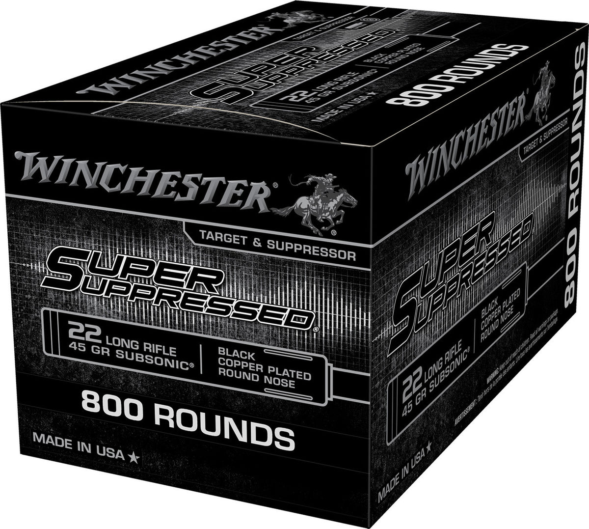 Winchester Ammo Super Suppressed 22 LR 45 gr Black Copper Plated Round Nose 800 Per Box