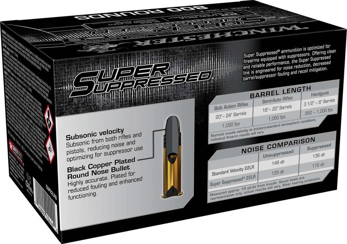 Winchester Ammo Super Suppressed 22 LR 45 gr Black Copper Plated Round Nose 800 Per Box
