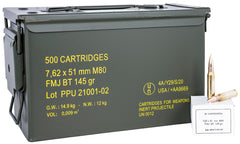 PPU Rangemaster 7.62x51mm NATO 145 gr Full Metal Jacket Boat Tail/ 500rds *Sold by Case *Includes Metal Can