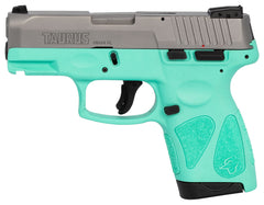 Taurus G2S Slim 9mm Luger Semi Auto Pistol 3.2" Barrel 7 Rounds Single Action with Restrike 3 Dot Sights Thumb Safety Cyan Polymer Frame Stainless Finish