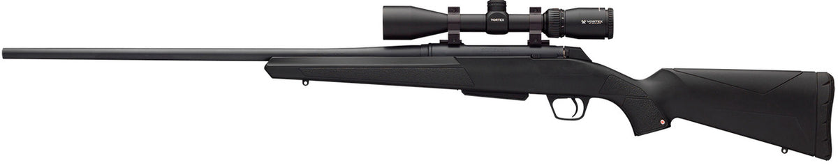 Winchester XPR .270 Win Bolt-Action Rifle with 24” barrel and Vortex Crossfire II scope. Features matte black synthetic stock, M.O.A. Trigger, and 3-round capacity—ideal for hunting and target shooting.