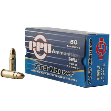 PPU Standard Rifle 7.63mm Mauser 85 gr FMJ Ammo - 50rd Box