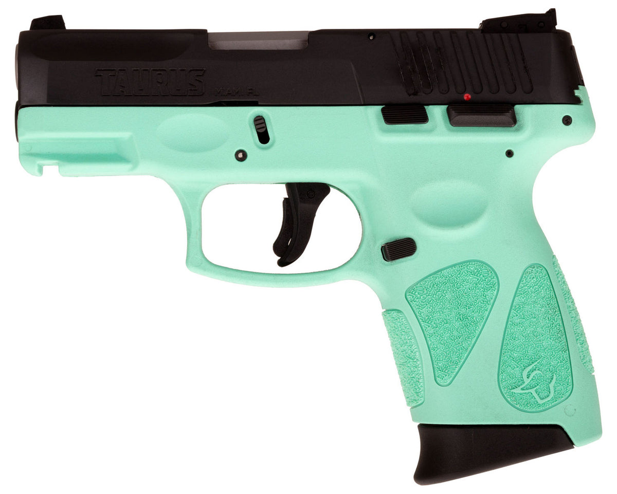Taurus G2C 9mm Luger Semi Auto Pistol 3.2" Barrel 12 Rounds 3 Dot Sights Cyan Polymer Frame Black Finish