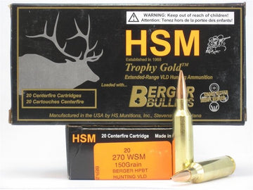 HSM Trophy Gold  270 WSM 150 gr Match Very Low Drag 20 Bx/ 20 Cs