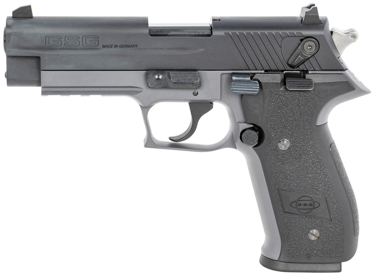 Shop the GSG FireFly 22 LR Semi-Auto Pistol with a 4” barrel and 10-round capacity. Features black serrated slide, smoke zinc alloy frame with accessory rail, adjustable sights, and ambidextrous safety—ideal for target practice and training.
