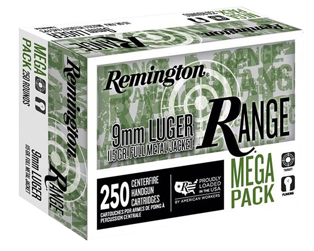 Remington Ammunition Range Mega Pack 9mm Luger 115 gr Full Metal Jacket 250 Per Box