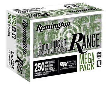 Remington Ammunition Range Mega Pack 9mm Luger 115 gr Full Metal Jacket 250 Per Box