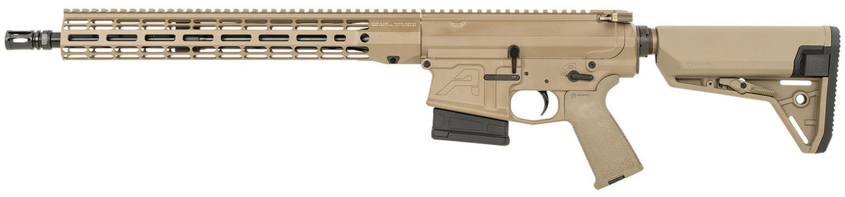 Discover the Aero Precision M5 .308 Win AR-10 Rifle with a 16” heavy barrel and 10-round capacity. Features FDE Cerakote receiver, 15” M-LOK handguard, Magpul PRS Gen3 stock, and ambidextrous controls—ideal for precision shooting and tactical applications.