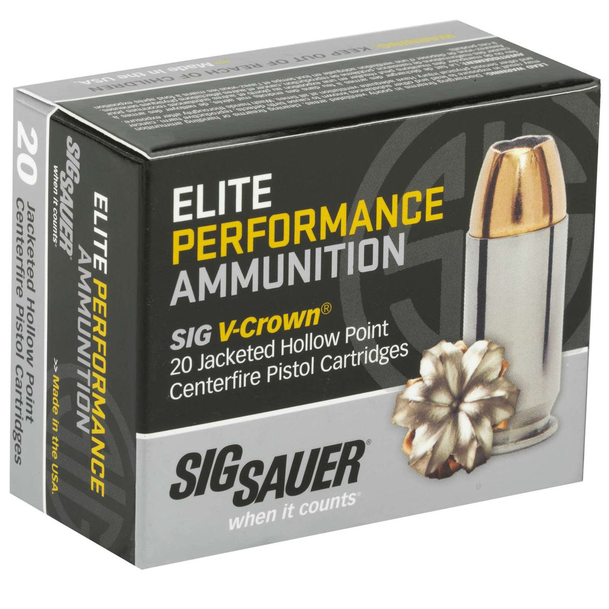 Sig Sauer E10MM120 Elite V-Crown  10mm Auto 180 gr Jacketed Hollow Point (JHP) 20 Bx/ 10 Cs