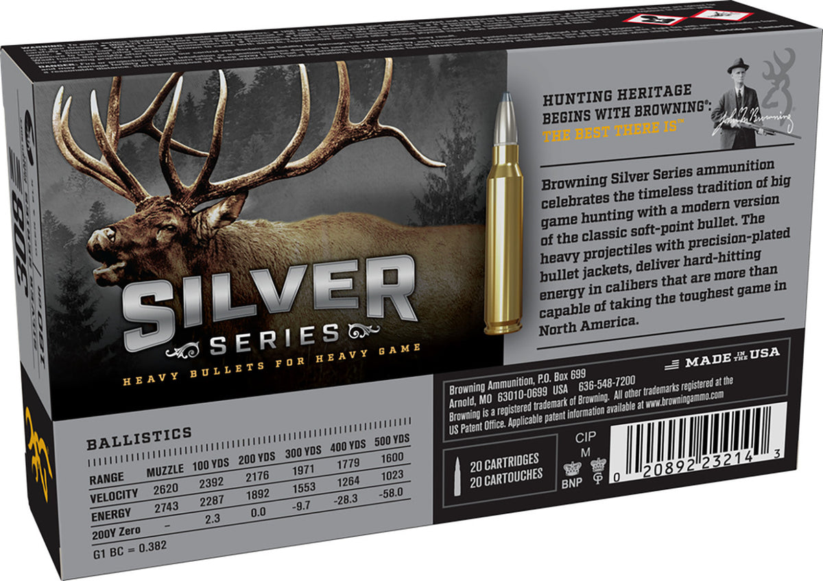 Browning Ammo Silver 308 Win 180gr Plated Soft Point 20rd Box