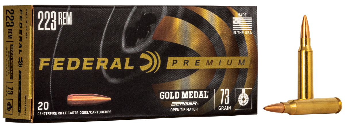 Federal Premium Gold Medal 223 Rem 73gr Berger Open Tip Match 20rd - Box or Case