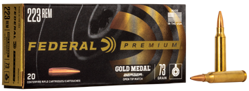 Federal Premium Gold Medal 223 Rem 73gr Berger Open Tip Match 20rd - Box or Case