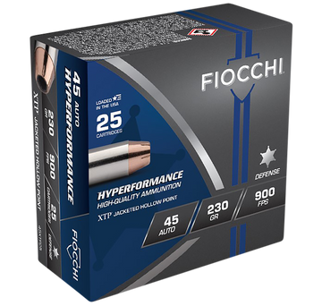 Fiocchi Hyperformance 45 ACP 230gr Hornady XTP Hollow Point 25 Rd - Box or Case