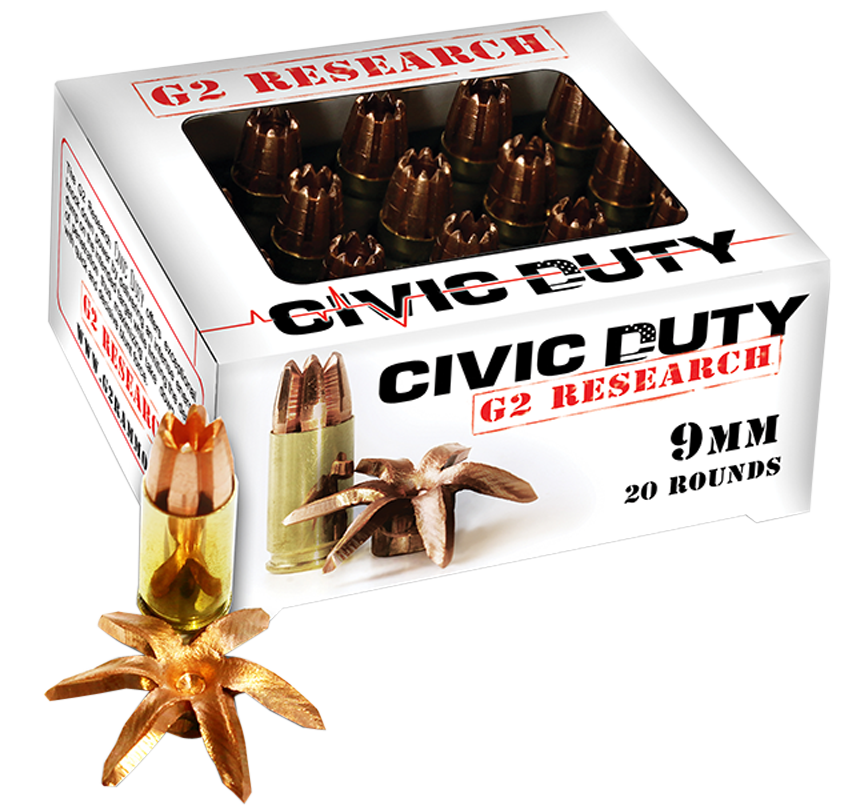 G2 Research Civic Duty 9mm Luger 96gr Copper Expansion Projectile 20 Rd - Box or Case