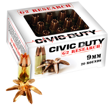 G2 Research Civic Duty 9mm Luger 96gr Copper Expansion Projectile 20 Rd - Box or Case