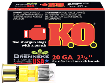 Brenneke SL202KO K.O. 20 Gauge 2.75" 3/4 oz Slug 5 Rd - Box or Case
