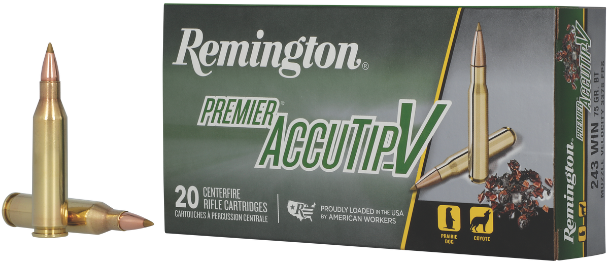 Remington Ammunition Premier AccuTip-V 243 Win 75gr AccuTip V Boat Tail 20rd - Box or Case