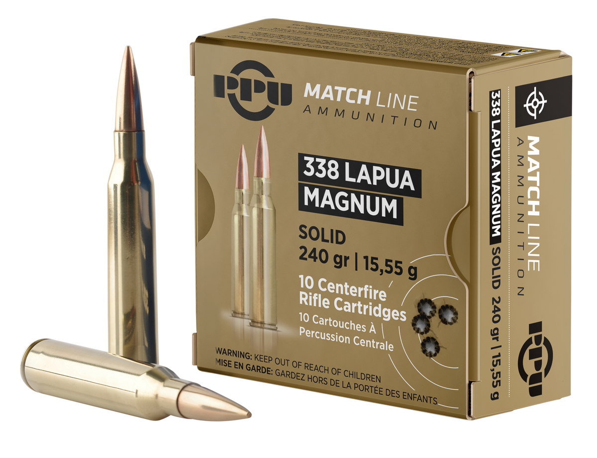 PPU Match 338 Lapua Mag 240gr Copper Solid 10 Rd - Box or Case