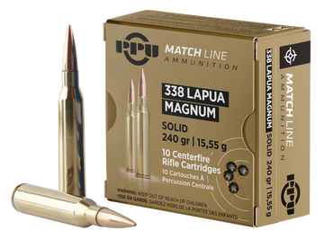 PPU Match 338 Lapua Mag 240gr Copper Solid 10 Rd - Box or Case